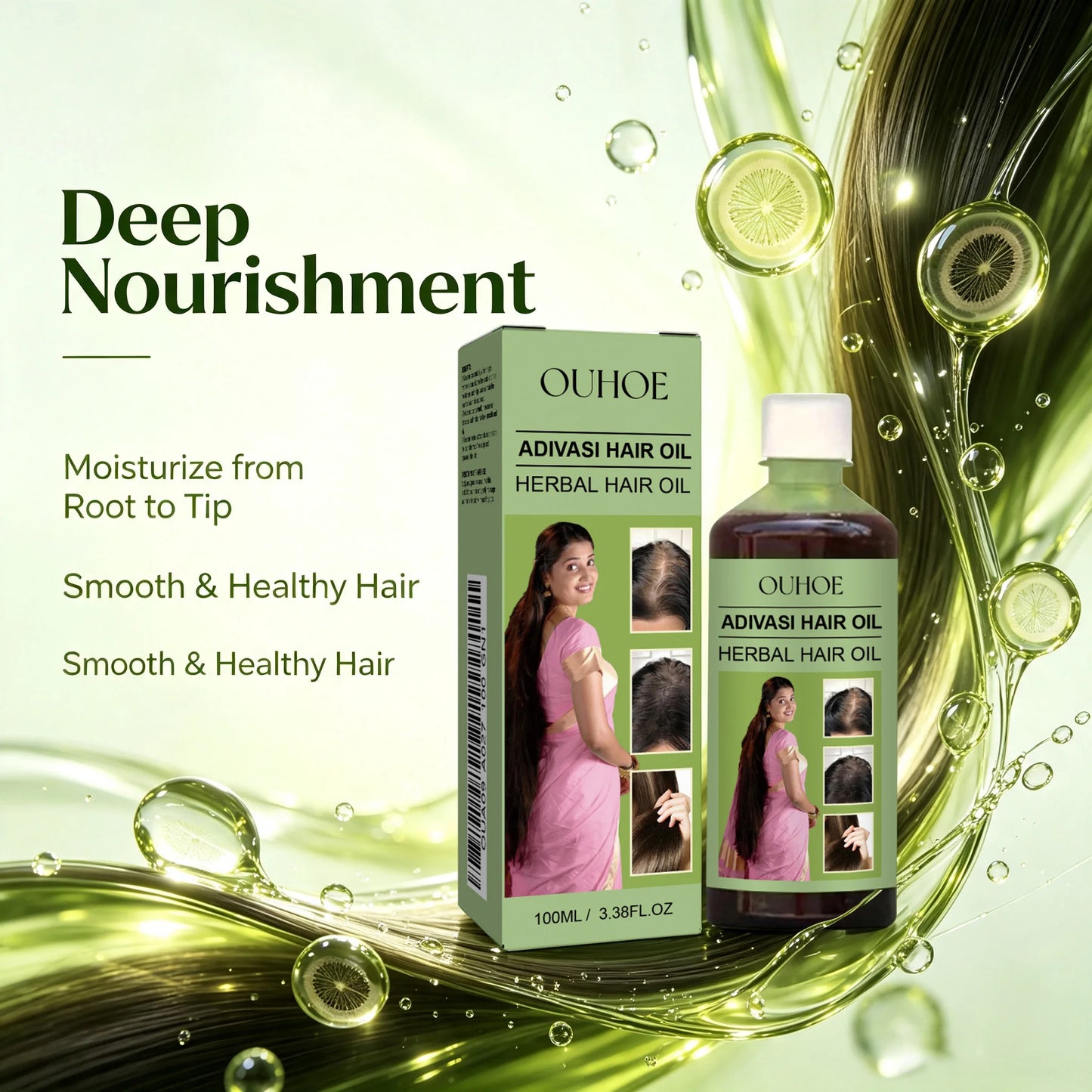 Botanical Hair Groth Oil India Adivasi Herbal Nourishing Scalp Smooth Silky Improve Hair Dry Frizzy Hair Care Reduce Dandruff