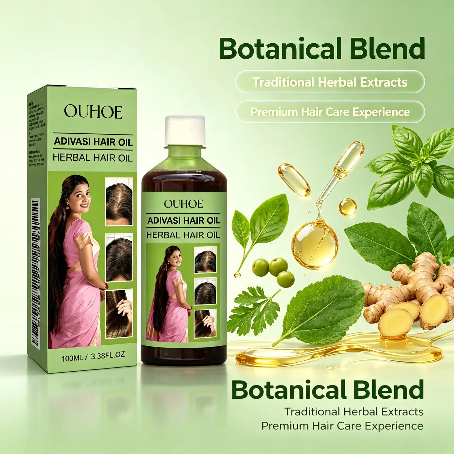 Botanical Hair Groth Oil India Adivasi Herbal Nourishing Scalp Smooth Silky Improve Hair Dry Frizzy Hair Care Reduce Dandruff