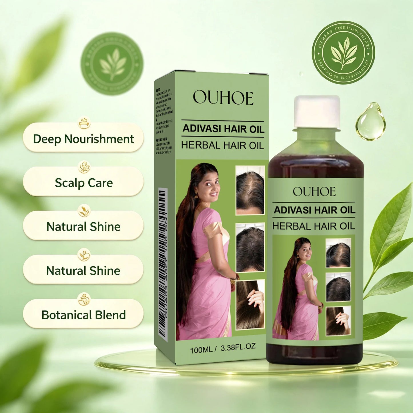 Botanical Hair Groth Oil India Adivasi Herbal Nourishing Scalp Smooth Silky Improve Hair Dry Frizzy Hair Care Reduce Dandruff