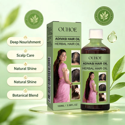 Botanical Hair Groth Oil India Adivasi Herbal Nourishing Scalp Smooth Silky Improve Hair Dry Frizzy Hair Care Reduce Dandruff