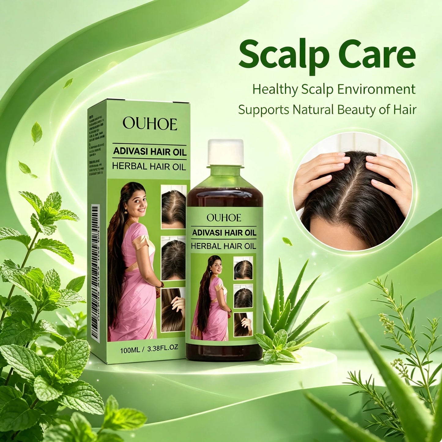 Botanical Hair Groth Oil India Adivasi Herbal Nourishing Scalp Smooth Silky Improve Hair Dry Frizzy Hair Care Reduce Dandruff